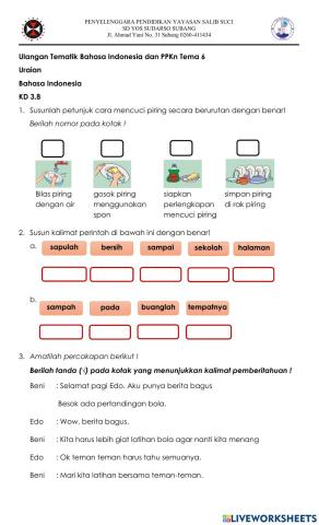 Ulangan Tema 6-Uraian Bahasa Indonesia dan PPKn