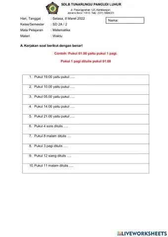 Penulisan waktu sistem 24 jam