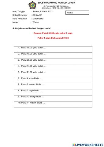 Penulisan waktu sistem 24 jam