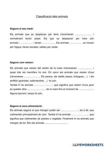 Classificació animals 1