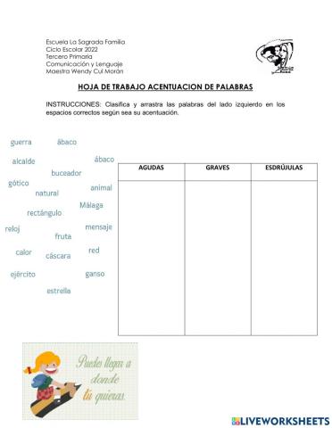 Palabras agudas, graves y esdrújulas