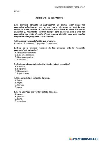 Comprensión oral: El elefantito