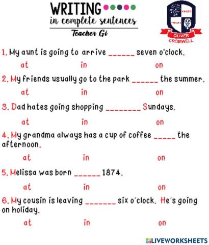 Prepositions at, in, on
