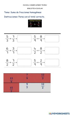 Suma fracciones homogéneas
