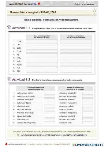 Formulación Sales Binarias