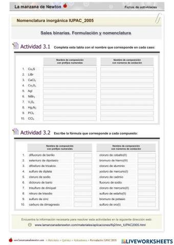 Formulación Sales Binarias