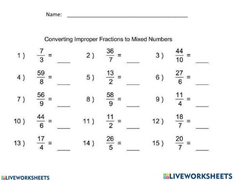 Mixed number worksheet