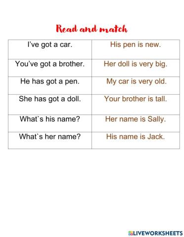 Read and match his her my your