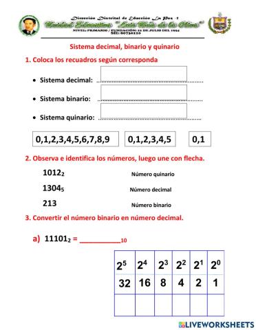 Sistema decimal, binario quinario