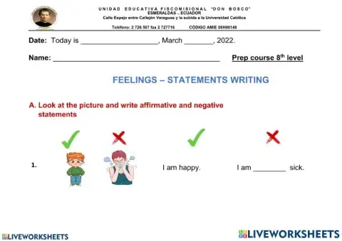 Affirmative and negative statements verb TO BE