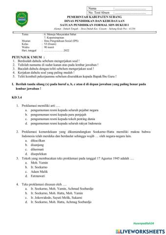 Soal PTS IPS Kelas 6 Semester 2