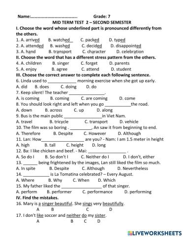 Gr7 2nd midterm test 1
