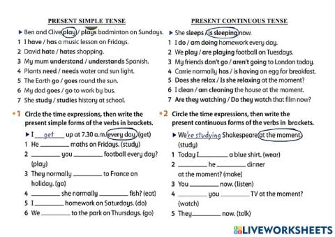 Present simple tense and present continuous tense