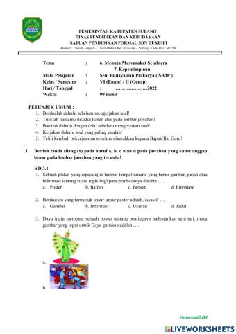 Soal PTS SBDP Kelas 6 Semester 2