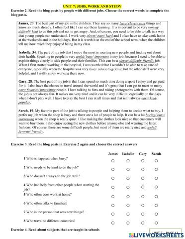 Jobs, Work and study