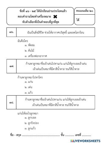 การอ่านรู้เรื่องประโยคและข้อความ 2