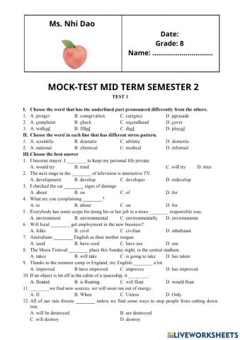 (GRADE 8) TEST 01 giữa kì 2