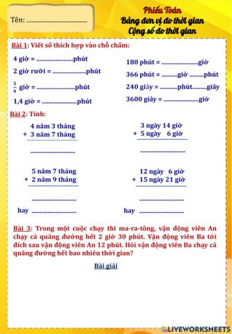Toán cộng số đo thời gian