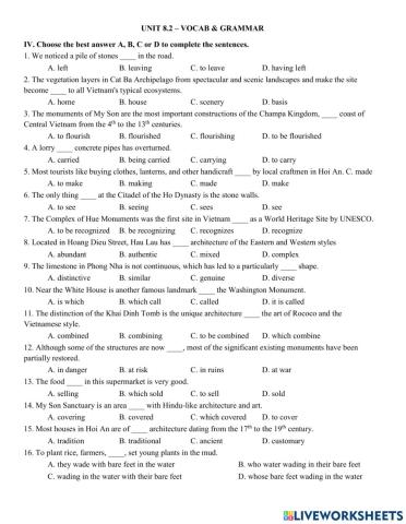 Y11 Unit 8.2 - Vocab & Grammar