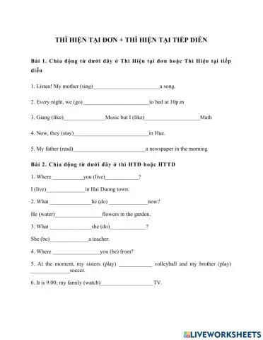 Thì hiện tại đơn + thì hiện tại tiếp diễn
