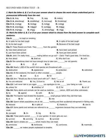 Grade 10 second mid term test b