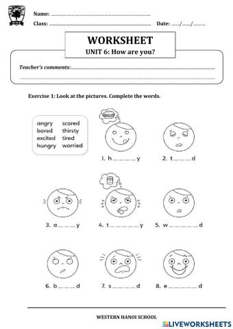 Unit 6- How are you- Ex1