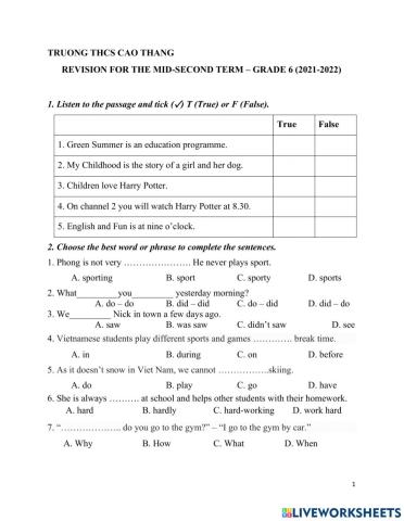 Review HKII English 6