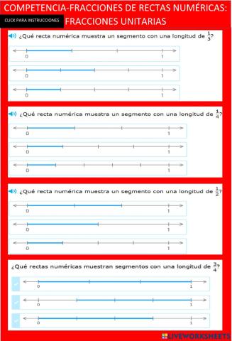Fracciones de rectas numéricas: fracciones unitarias