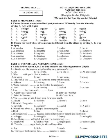 ĐỀ HỌC SINH GIỎI TA 7 . Đề 6