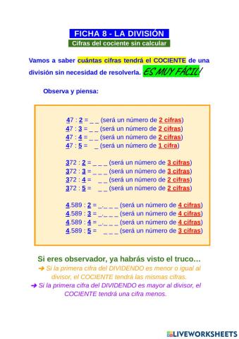 Cifras del cociente sin calcular