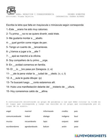 Uso de mayúsculas, tildes y separación de palabras