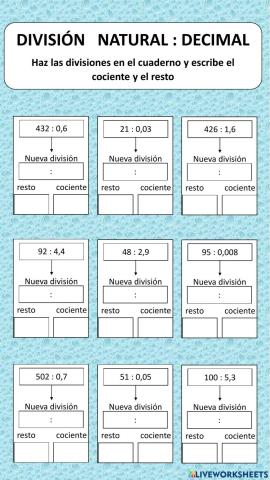 División natural entre decimal