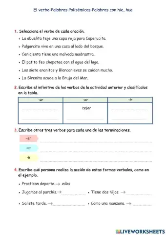 Repaso Verbos, polisémicas y palabras con hie, hue