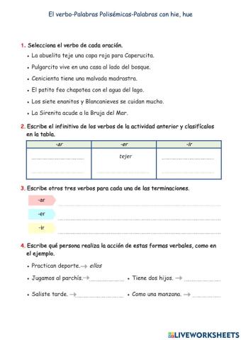 Repaso Verbos, polisémicas y palabras con hie, hue