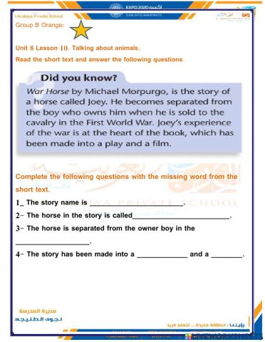 Grade 7 Unit 8 Lesson 10 talking about animals