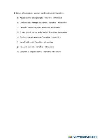 Oracions transitives i intransitives