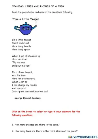 Stanzas, lines and rhymes of a poem