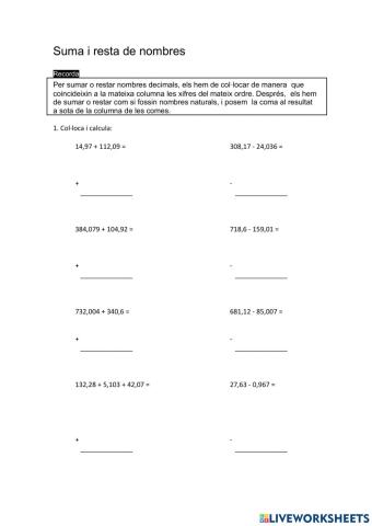 Sumes i restes amb decimals