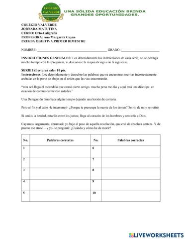 Evaluación Ortografía