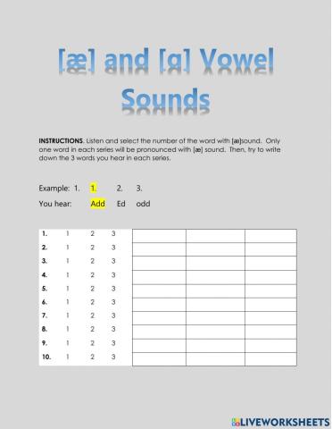 æ and ɑ vowel sounds