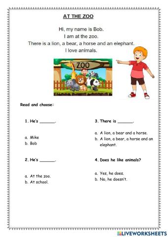 Reading worksheet