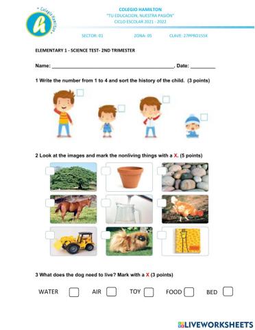 SCIENCE TEST 2ND TRIMESTER