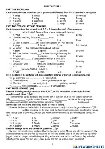 PRACTICE TEST 1-MID TERM TEST-GRADE 6