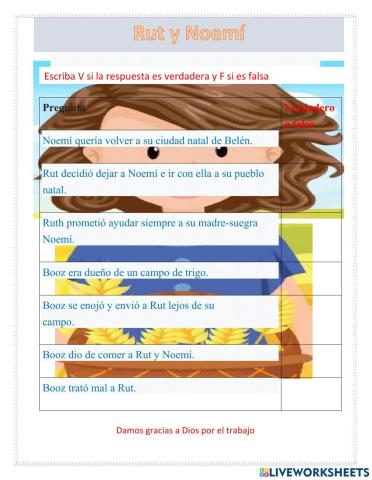 Dia de la oración Rut y Noemi