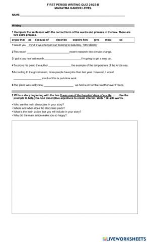 Writing quiz -first period