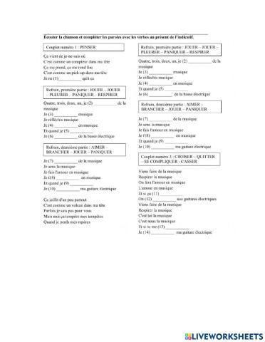 Présent de l'indicatif-Verbes 1er groupe