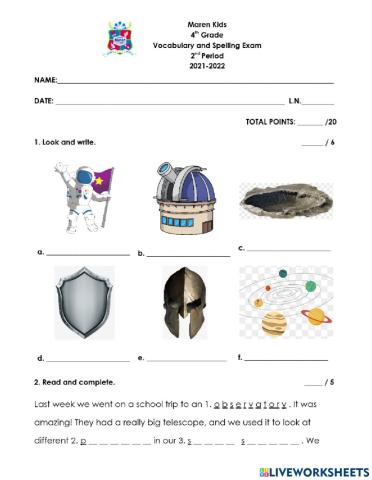 2nd Period 4th Vocabulary and Spelling