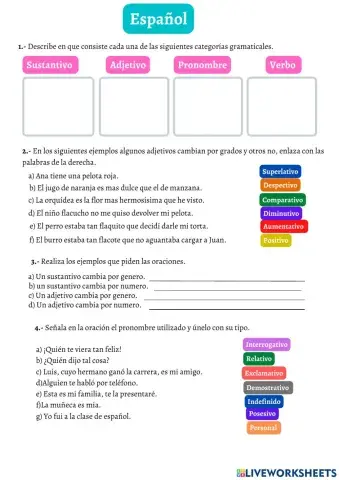 Adjetivo, pronombre y verbo