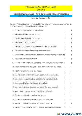 Sikap patuh dan taat kepada kedua ibubapa