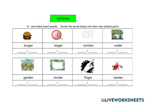 Syllables 'r' controlled vowels